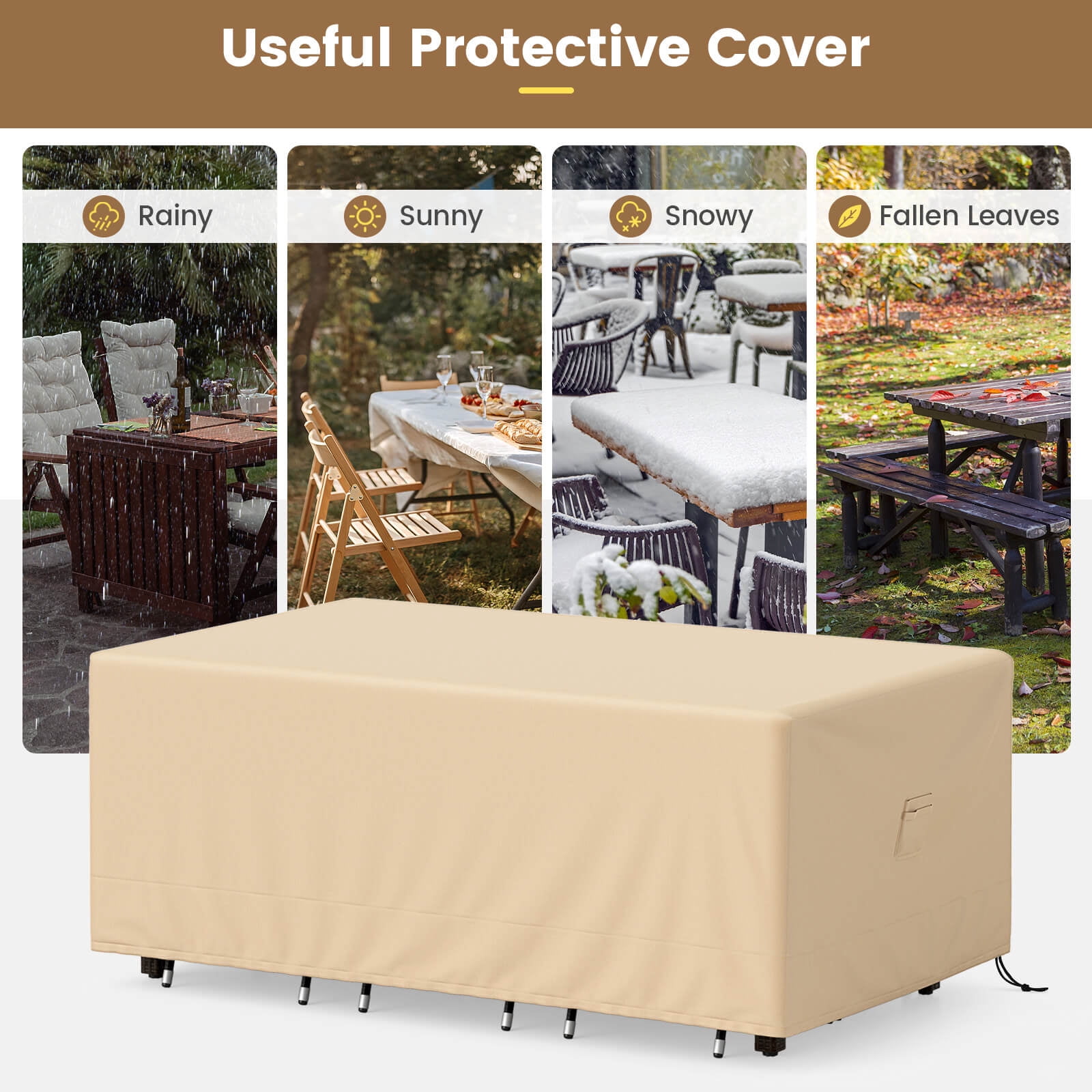 Costway Patio 90''x50'' Dining Set Cover Rectangle Table Chair Waterproof Handle Air Vent