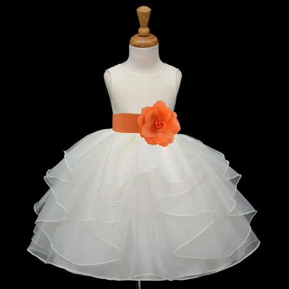 Ekidsbridal Ivory Orange Shimmering Organza Flower Girl Dresses for Toddlers Communion Baptism Wedding Reception Ceremony 4613S M