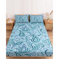 thumbnail image 2 of Twin Sze Fitted Sheet Set - Light Blue Teal 2 Piece Bedding Sets 16" Deep Pocket Fitted Sheet with 1 Pillowcase, Retro Botanical Abstract Art Brushed Microfiber Hotel Luxury Bed Sheets, 2 of 9