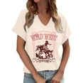thumbnail image 3 of Trendfront Womens Cowboy Graphic Tops Western Print V Neck Casual Short Sleeve Loose Fit Tee Trendy Fashion T Shirts Pullover Daily Wear, 3 of 5