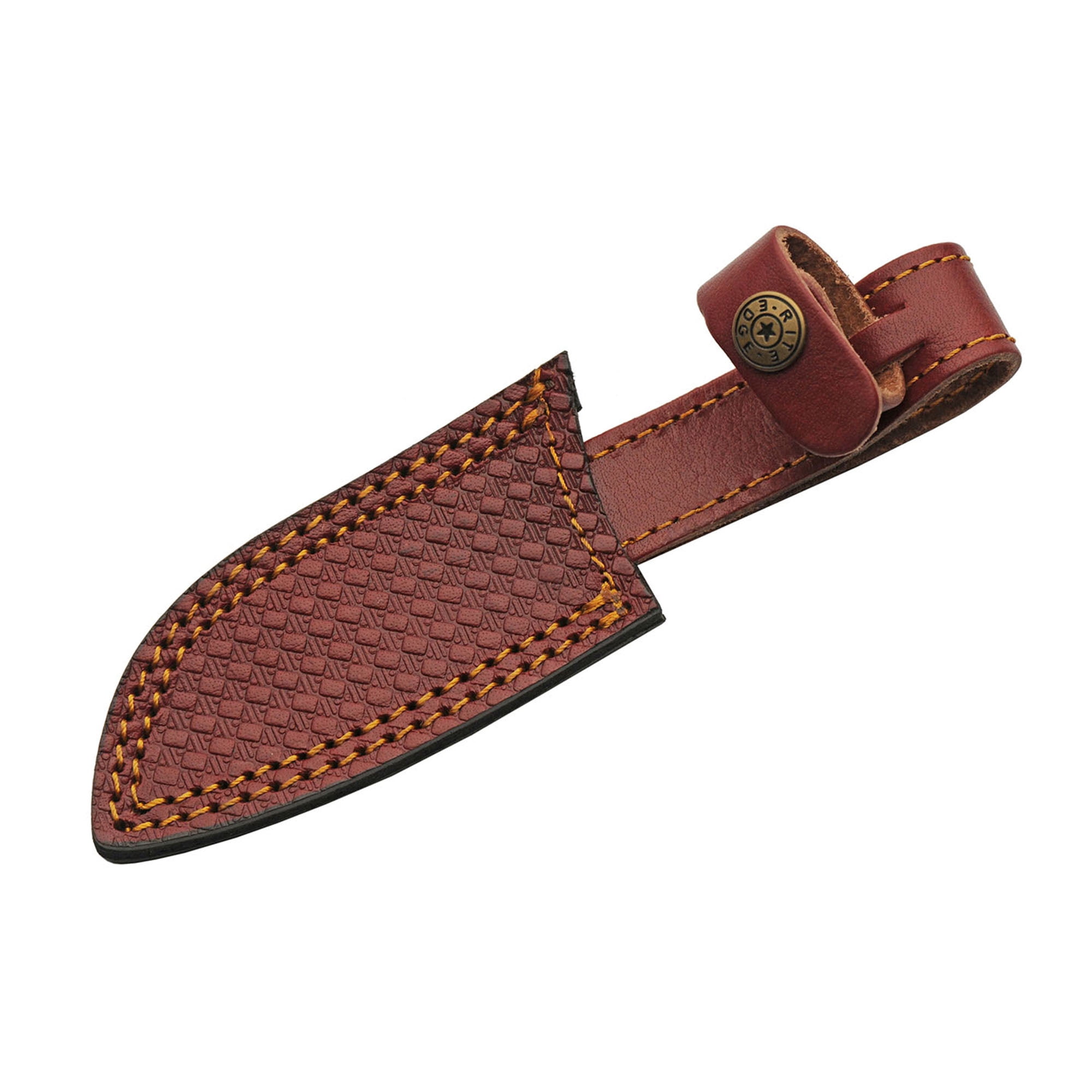 SANZ 8" Full Tang Hunting Knife with Damascus Style Blade, Black Wood Handle, Brass Pins and Leather Sheath Included