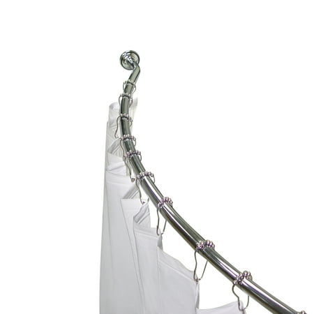 Teamson Home 3 In 1 Bathroom Shower Curtain, Rod & Hook Set Curved 9859