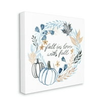 Stupell Industries In Love with Fall Blue Autumn Foliage Wreath Inspirational Painting Gallery Wrapped Canvas Print Wall Art, 24 x 24