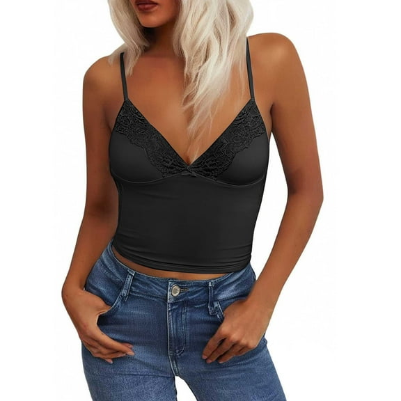 Jxximdong Tank Top for Women Women Sexy V Neck Lace Bow Elastic Slim Short Crop Vest Solid Color Spring Tops for Women