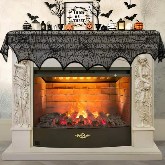 Halloween Decoration Black Lace Spiderweb Fireplace Mantle Scarf Cover Festive Party Supplies 45 X 243cm 18 x 96 inch