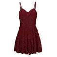 thumbnail image 5 of KHONTS Women's Spaghetti Straps Sequin Homecoming Dresses for Teens A-Line Short Prom Party Dress Wine L, 5 of 8