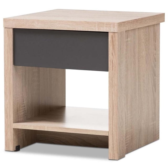 Allora 1 Drawer Wood Nightstand in Light Brown and Gray