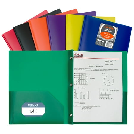 UPC: 0038944339603 | C-Line Two-Pocket Heavyweight Poly Portfolio Folder with Prongs  Assorted Primary Colors  Pack of 36