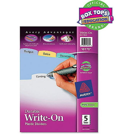 Tabs 5 Tab Letter ((4 Pack) Avery(R) Big Tab(TM) Write & Erase Durable Plastic Dividers 16170, 5 Multicolor Tabs, 1)