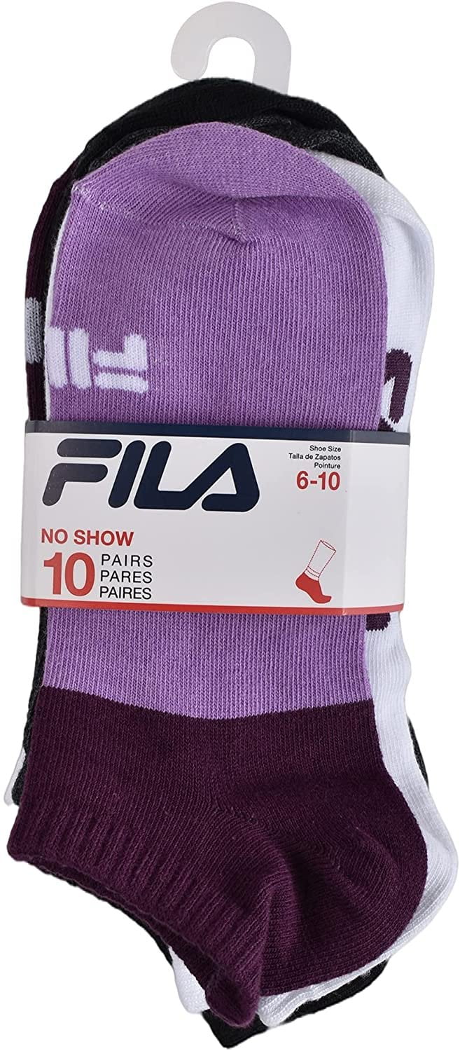 Fila womens No Show Socks, White Multi 10 Pack, One Size US