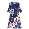 thumbnail image 6 of Gomelly Women Girls Long Maxi Dresses Floral Print Family Matching Dress Crew Neck Sundress Mother Daughter Flowy Beach Parent-Child Dark Blue (Mom) 2XL, 6 of 8