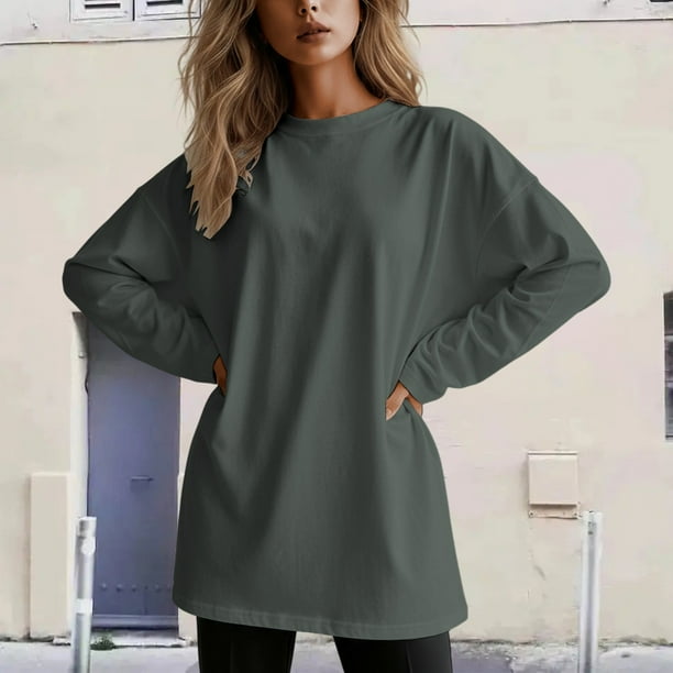 MHFRRA Camiseta de Manga Larga Suave y desgastada, Informal, Holgada, para Uso Diario y Cómoda. Gris