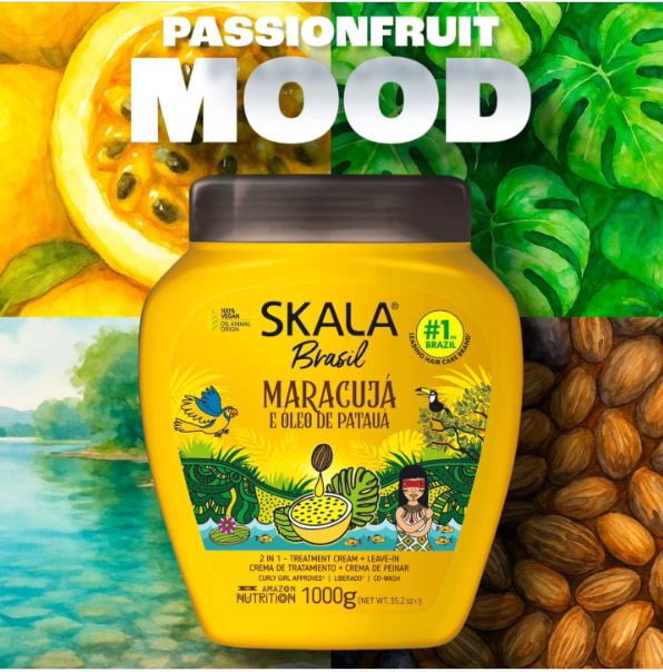 Skala Passion Fruit & Patua Oil 2-in-1 Hair Treatment Cream & Leave-In Conditioner for Strength & Hydration, 35.2 oz