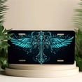 thumbnail image 4 of 1 Pcs 2D Flat License Plate Covers & Frames, Ornate Winged Cross For Decorative Front, Waterproof For Decoration Aluminum License Plate Covers & Frames Cover For Men Women, 12" X 6", 4 of 6
