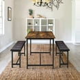 thumbnail image 2 of Table à Manger Rectangulaire 3 Pcs pour 4 avec Banquettes Rembourrées, Ensemble de Table à Manger avec Banc Gain de Place pour Cuisine à la Maison (Brun Rustique), 2 of 7