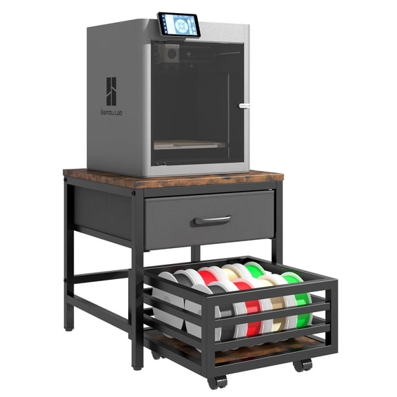 Heavy Duty 3D Printer Stand with Storage Shelf and Drawer, Industrial Rolling Printer Rack for 3D Printer Filament and Tools, Sturdy Metal Frame Printer Table for Home Office Workshop