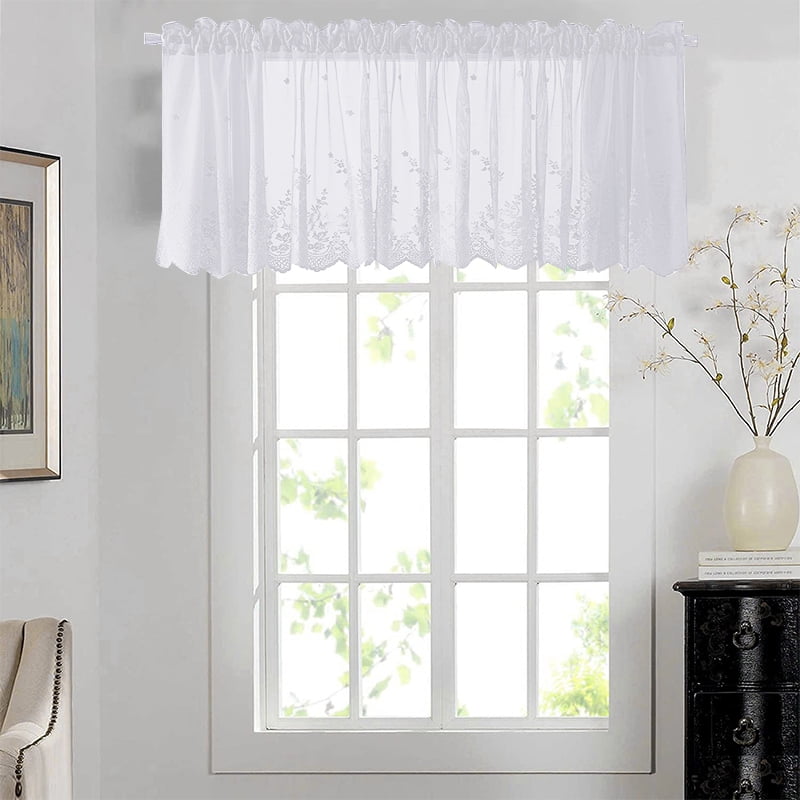 White Embroidery Lace Sheer Window Valance Curtains