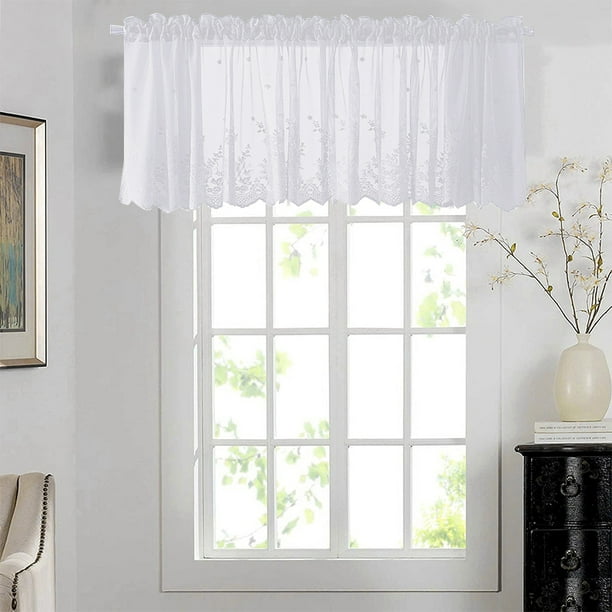 White Embroidery Lace Sheer Window Valance Curtains, AUCHEN Kitchen