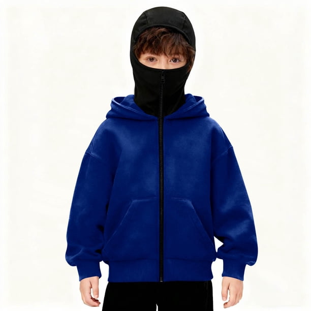 Chaqueta deportiva de invierno de color liso para niños, de manga larga, con capucha, informal, con cremallera y bolsillos, de poliéster
