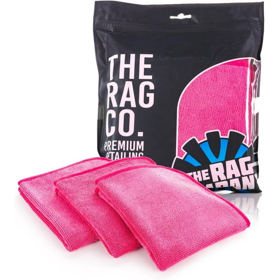 The Rag Company – Premium FTW – Microfiber Cleaning Towels for Glass, Windows, Mirrors & Polished Surfaces, Streak-Free, Scratchless, 16in x 16in, Pink, 3-Pack