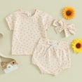 thumbnail image 2 of Bagilaanoe 3pcs Newborn Baby Girl Shorts Set Short Sleeve Flower T Shirt Tops + Shorts 3M 6M 12M 18M 24M + Headband Infant Casual Summer Clothes, 2 of 8