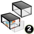 thumbnail image 2 of mDesign Plastic Office Storage Stack Organizer with Drawer, 2 Pack, Black/Clear, 2 of 9