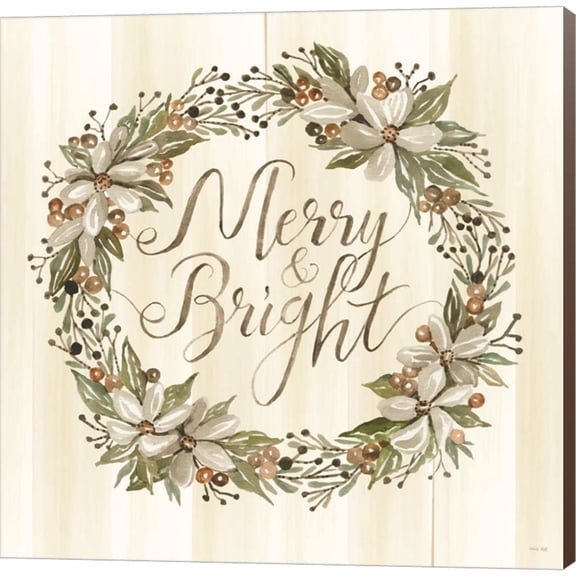 Great Art Now Sage Merry & Bright Wreath by Cindy Jacobs, Canvas Wall Art, 12W x 12H