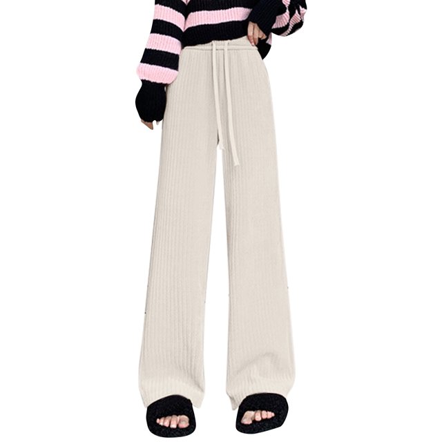 Pantalones Gibobby Mujer Pierna Ancha Cintura Alta Elástica Beige L