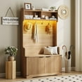 thumbnail image 1 of Vabches 5-in-1 Coat Rack with 4 Hooks, Farmhouse Hall Tree with LED Sensor Lights, Storage Bench, Shoe Cabinet for Hallway, Living Room, Oak, 1 of 9