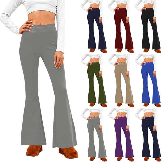 Pincandy Women's Solid Color Elastic Waist Yoga Flared Pants, Comfortable, Casual & Fitness Activities