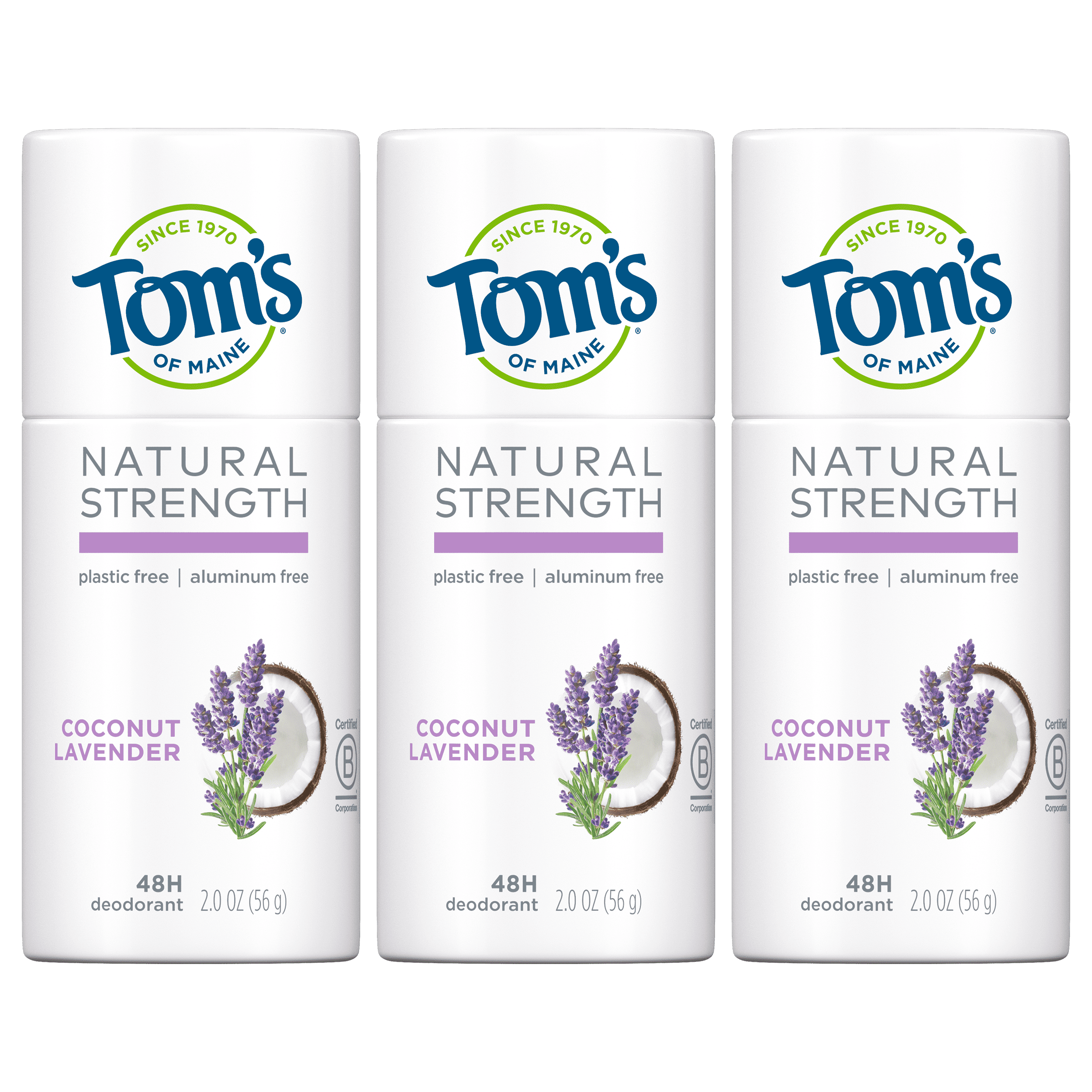 Tom's of Maine Natural Strength Deodorant, Coconut Lavender, 2.0 Oz, 3-Pack