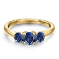 thumbnail image 3 of Gem Stone King 18K Yellow Gold Plated Silver Blue Created Sapphire Engagement Ring for Women | 1.10 Cttw | Round 5MM | Gemstone September Birthstone | Size 5, 3 of 6
