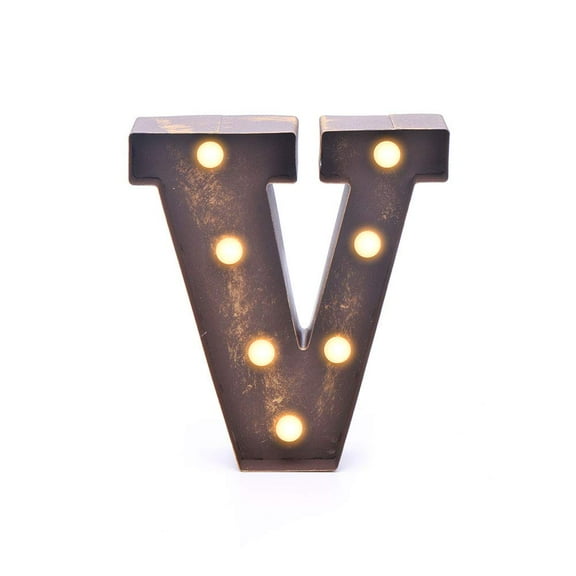 Home by Jackie Inc Decorative Rustic Gold Vintage  Metal Hanging Light up LED Letter “V”