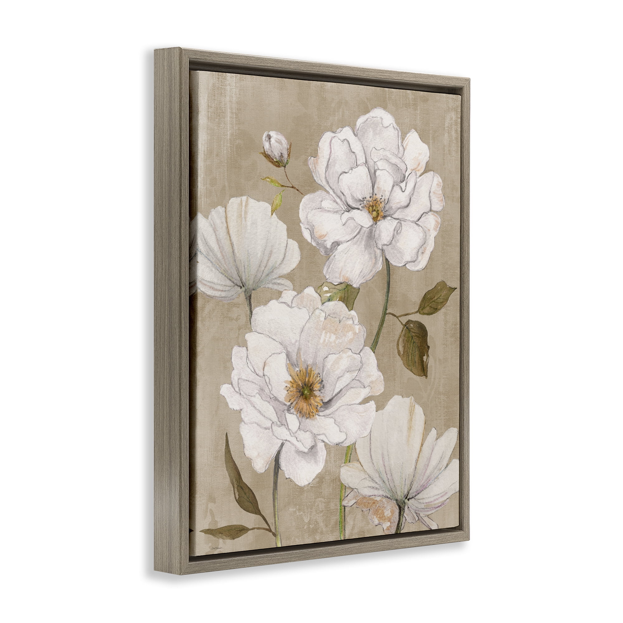 Stupell Industries Rustic Magnolia Blooms Brown Framed Floater Canvas Wall Art, design by Carol Robinson