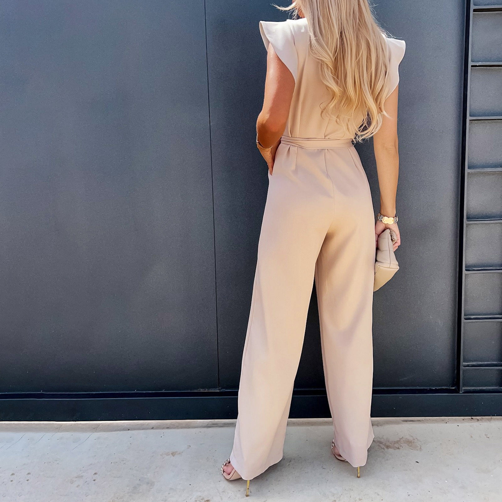 Xysaqa Beach Jumpsuits, Womens Elegant Ruffle Sleeve