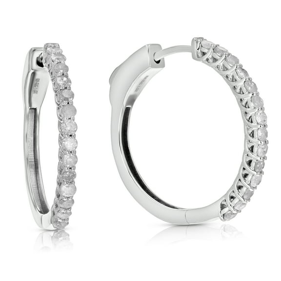 Vir Jewels 1/2 CTTW Diamond Hoop Earrings .925 Sterling Silver 32 Stones Dangle 3/4 Inch