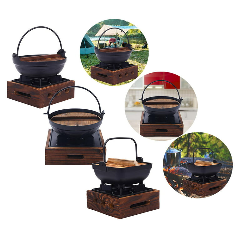 Cast Iron Pan, Japanese Cast Iron Thicken Sukiyaki Pot with Wood Non-Stick  Pan, Japanese Hot Pot, Multi-Purpose Cast Iron Stockpot Stove Uncoated-19cm