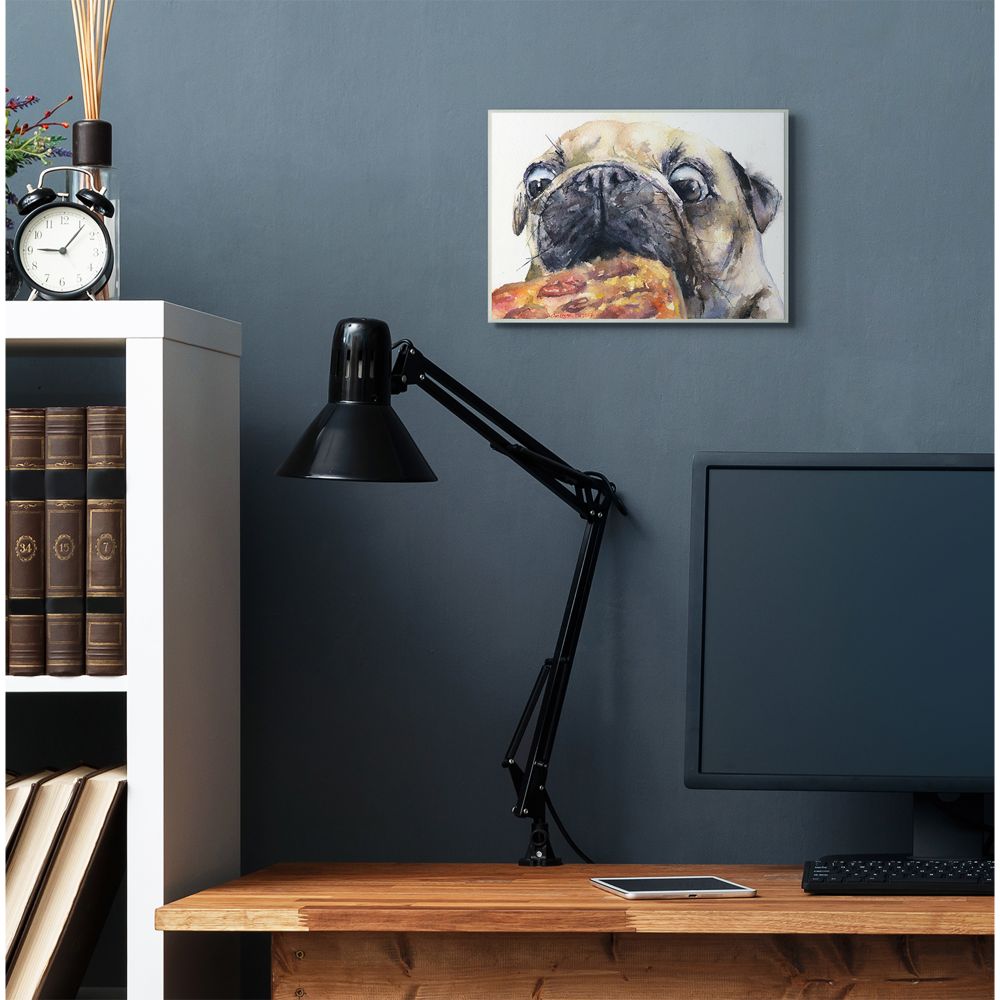 Stupell Industries Pug And Pizza Funny Dog Pet Animal Watercolor Painting Wall Plaque Art by George Dyachenko