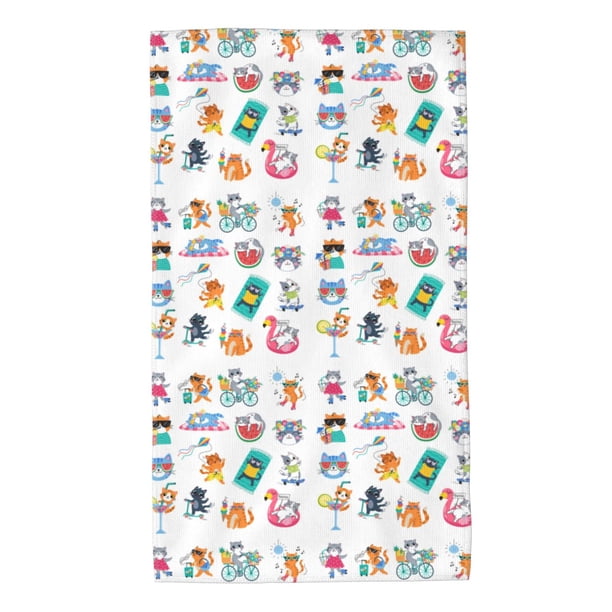 Fotbe Hello Summer Cat Toalla Premium con Patrón, Toalla de Microfibra de Secado Rápido, Ligera y Altamente Absorbente (27.5x16in), Ideal para Uso Diario
