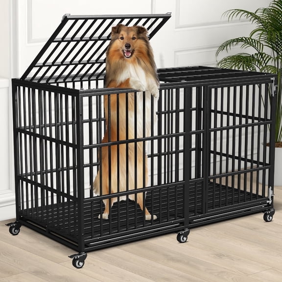 Heavy Duty Dog Crate 64 inch, Extra Large Dog Cage for Large Dogs, Indestructible Dog Crate, Large Kennel Indoor for Two Dogs