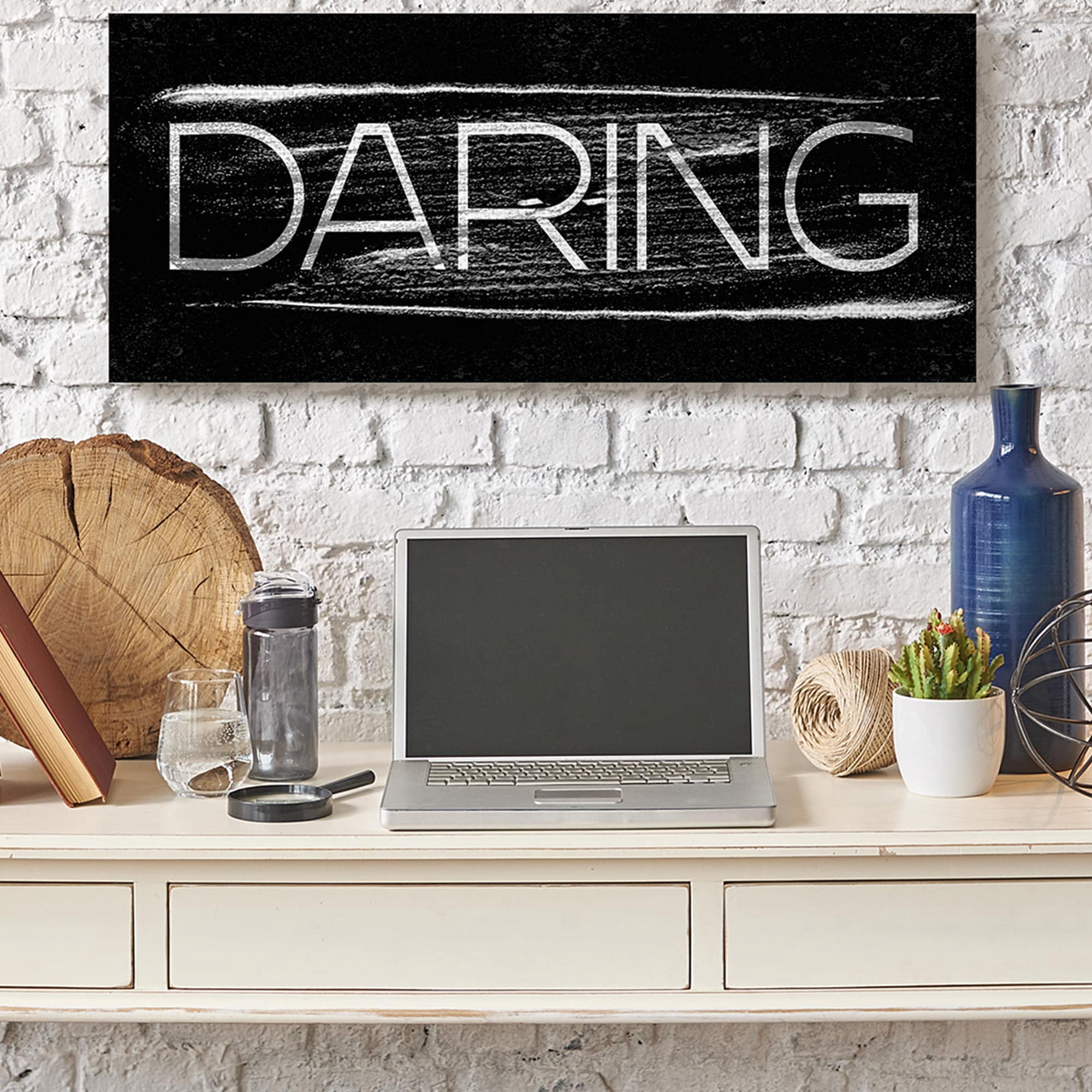 Stupell Industries Bold Daring Text Black White Paint Stroke Inspired Canvas Wall Art by Daphne Polselli