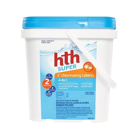 HTH 42009 3" Super Chlorinating Chlorine Tablets for Swimming Pools, 5 lbs