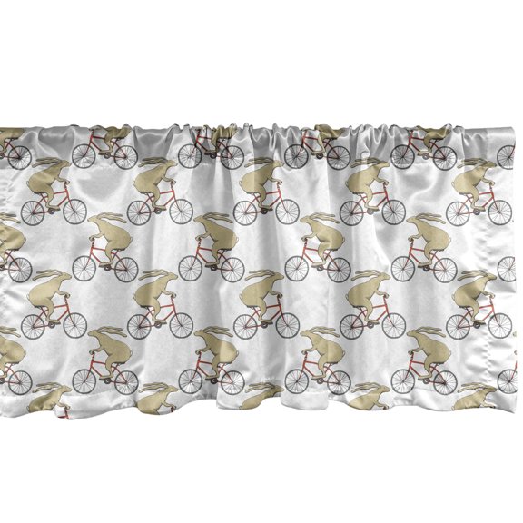 Ambesonne Hares Window Valance, Hares Cycling Bike Wheels, 54" X 12", Tan White and Red