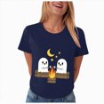 thumbnail image 5 of TOWED22 Halloween T Shirt Women Crew Neck Short Sleeve Cute Bow Ghost Graphic T Shirts - Spooky Print Loose Top Funny Fashion Clothes(Navy,XXL), 5 of 8