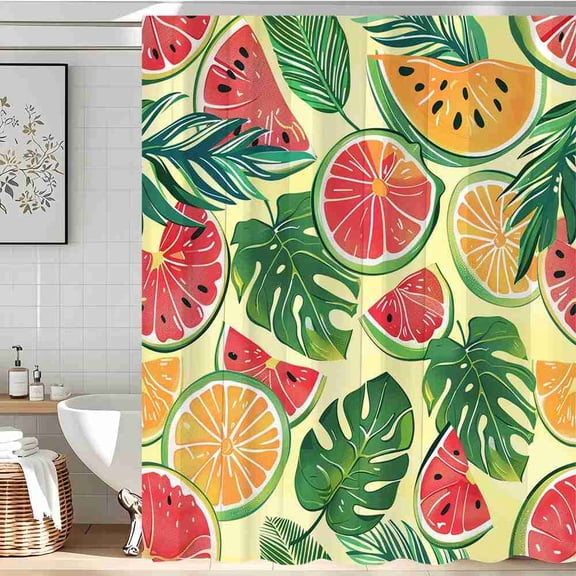 70x70 inch Colorful Watermelon and Citrus Fruit Shower Curtain, Waterproof Polyester Fabric with Hooks for Bathroom Decor