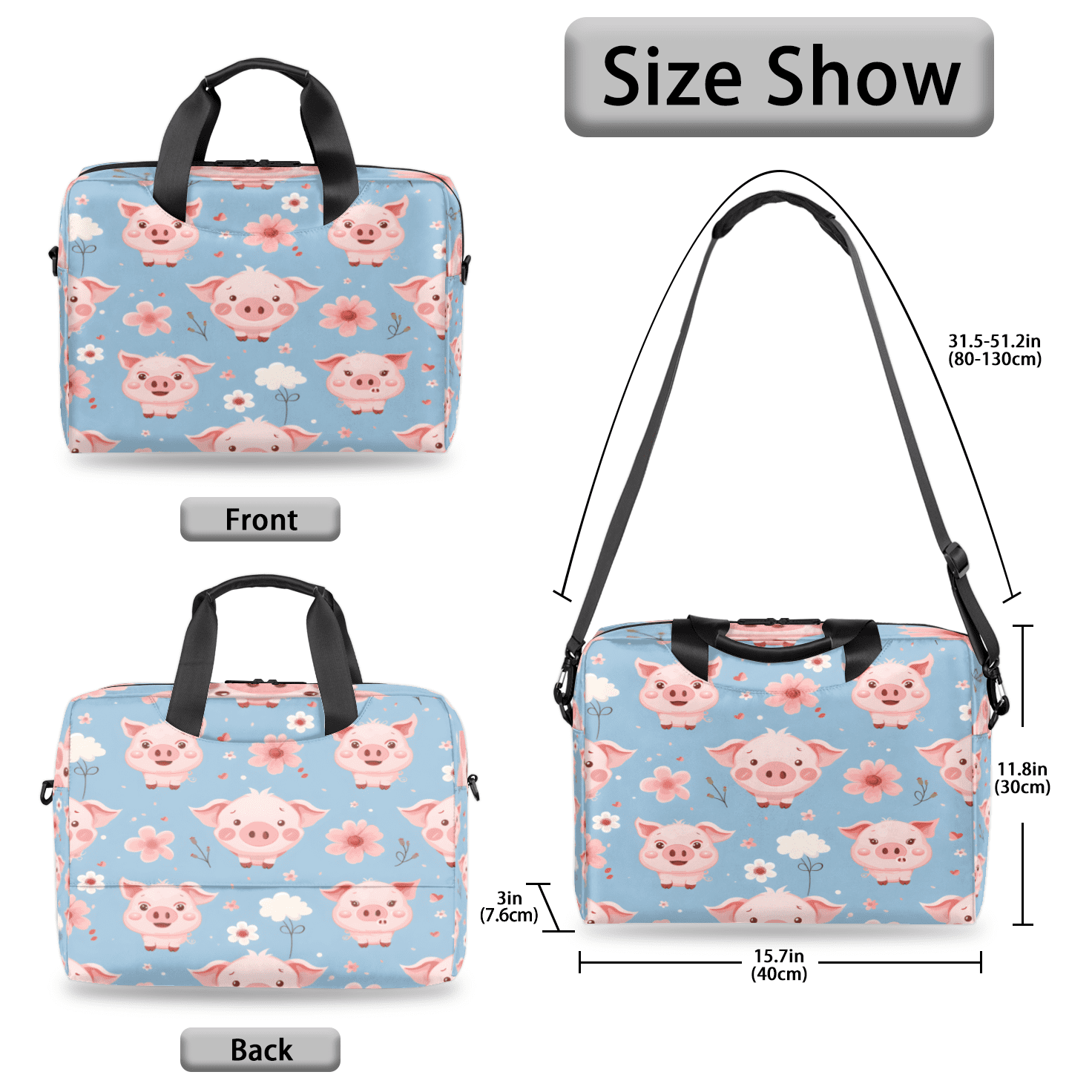 Herdesigns Pink Pig Laptop Bag for Women Men, Computer Case Briefcase Messenger Bags, 15-15.6 inch Laptop Sleeve Shoulder Bag