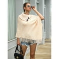 thumbnail image 5 of JUNTEX Women Knitted Pullover Sweater Top Half Opened Collar Buttons Warm Shawl Wrap Fringe Tassels Hem Solid Color Poncho Cape Cloak, 5 of 19