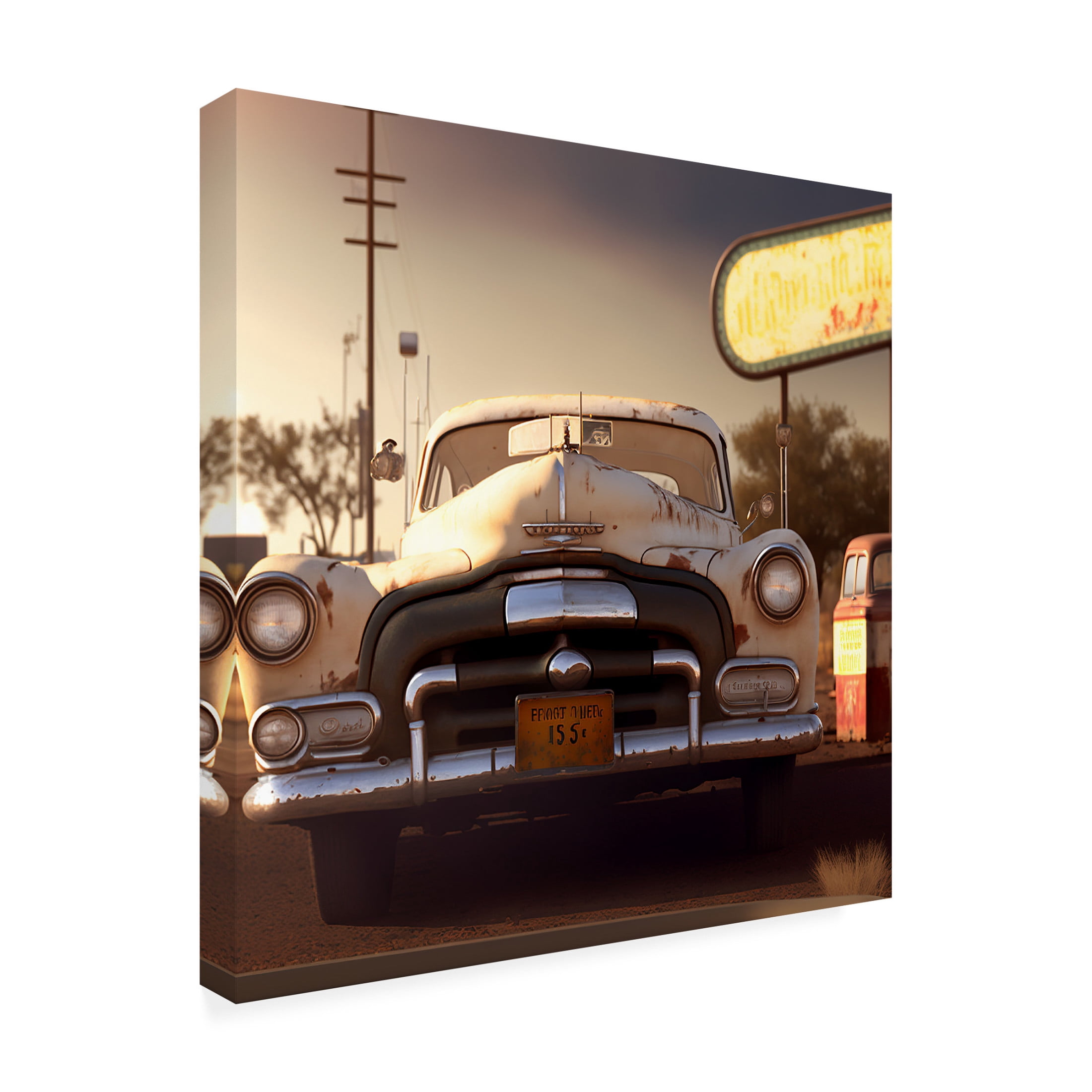 Canvas Wall Art - Ray Heere 'Route 66 4' Wall Art for Living Room, Bedroom, or Office Décor by Trademark Fine Art - 14 x 14 Inches