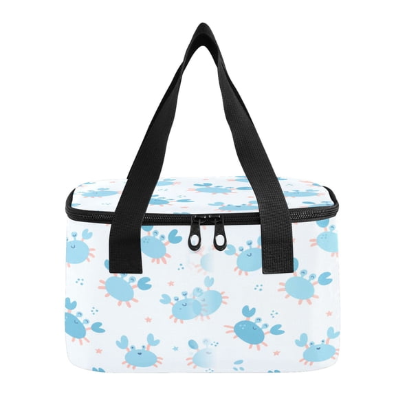 6L Insulated Lunch Bag Square Handheld Cooler Tote Cute Crab Sea Pattern Reusable Thermal Bag with Polyester & Aluminum Lining for Work Picnic Travel