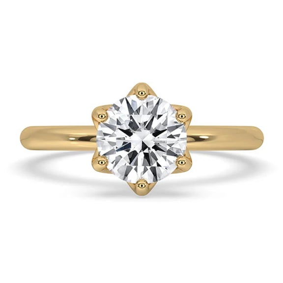 1 Carat Round Cut Lab Grown Diamond 6 prong Solitaire Engagement Ring 14K Yellow Gold